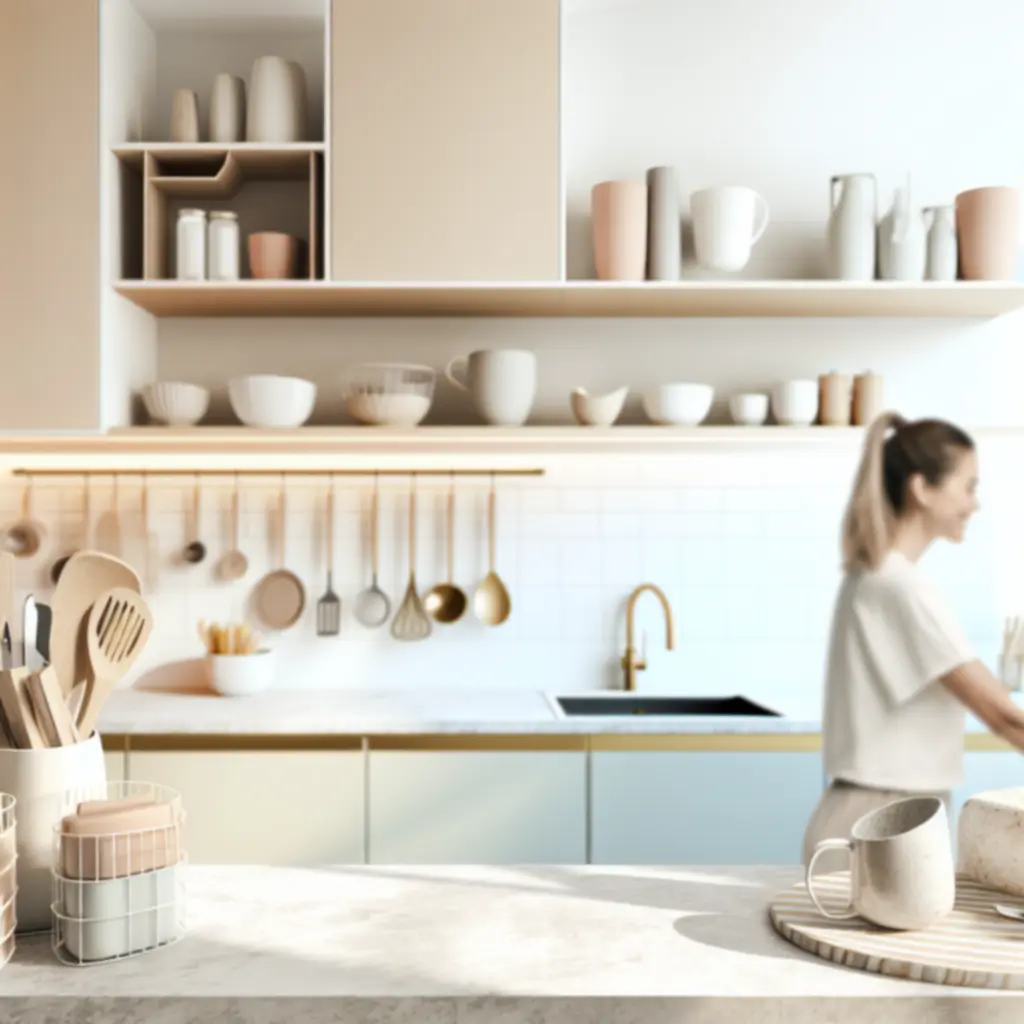 Nowoczesna, jasna kuchnia z akcesoriami Cookyvaro