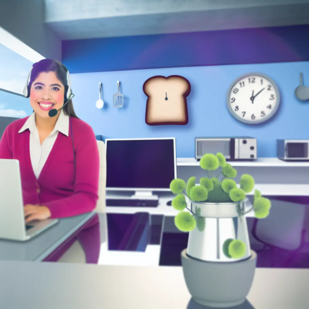 Biurko wsparcia klienta z elementami kuchennego wystroju.