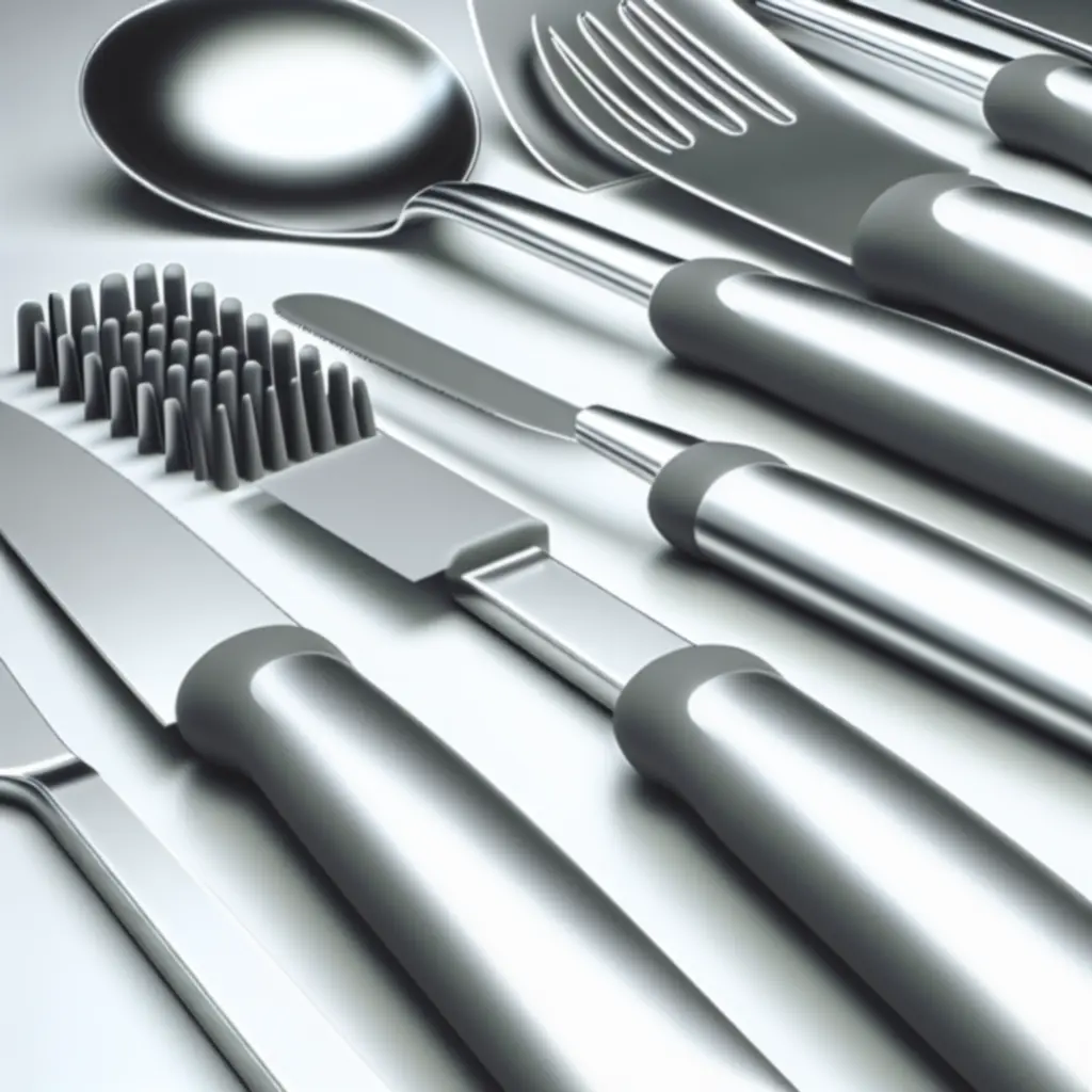 Zestaw nowoczesnych przyborów kuchennych ułożonych na blacie